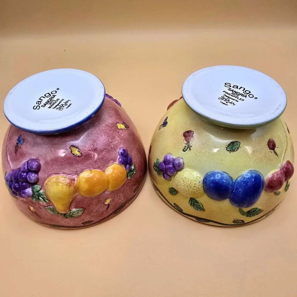 Sango Sangria 3075 Sue Zipkin Footed Fruit Bowls Set of 2 Mauve Yellow‎ Ceramic